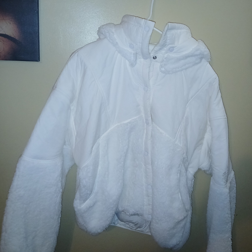 Free People White Adventure Awaits Bomber Jacket